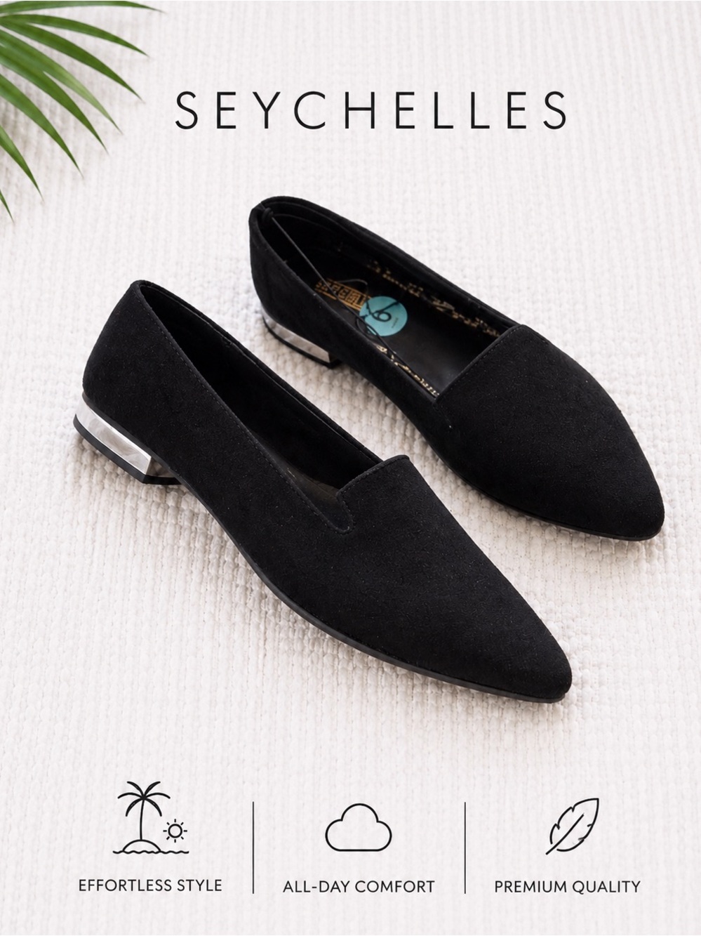 Seychelles Black Micro-Suede Flats Silver Heel Accent Size 6 NWT